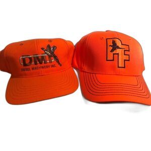 2 Pheasant Hunter Safety Orange Adjustable back Hunting Caps NWOT & EUC